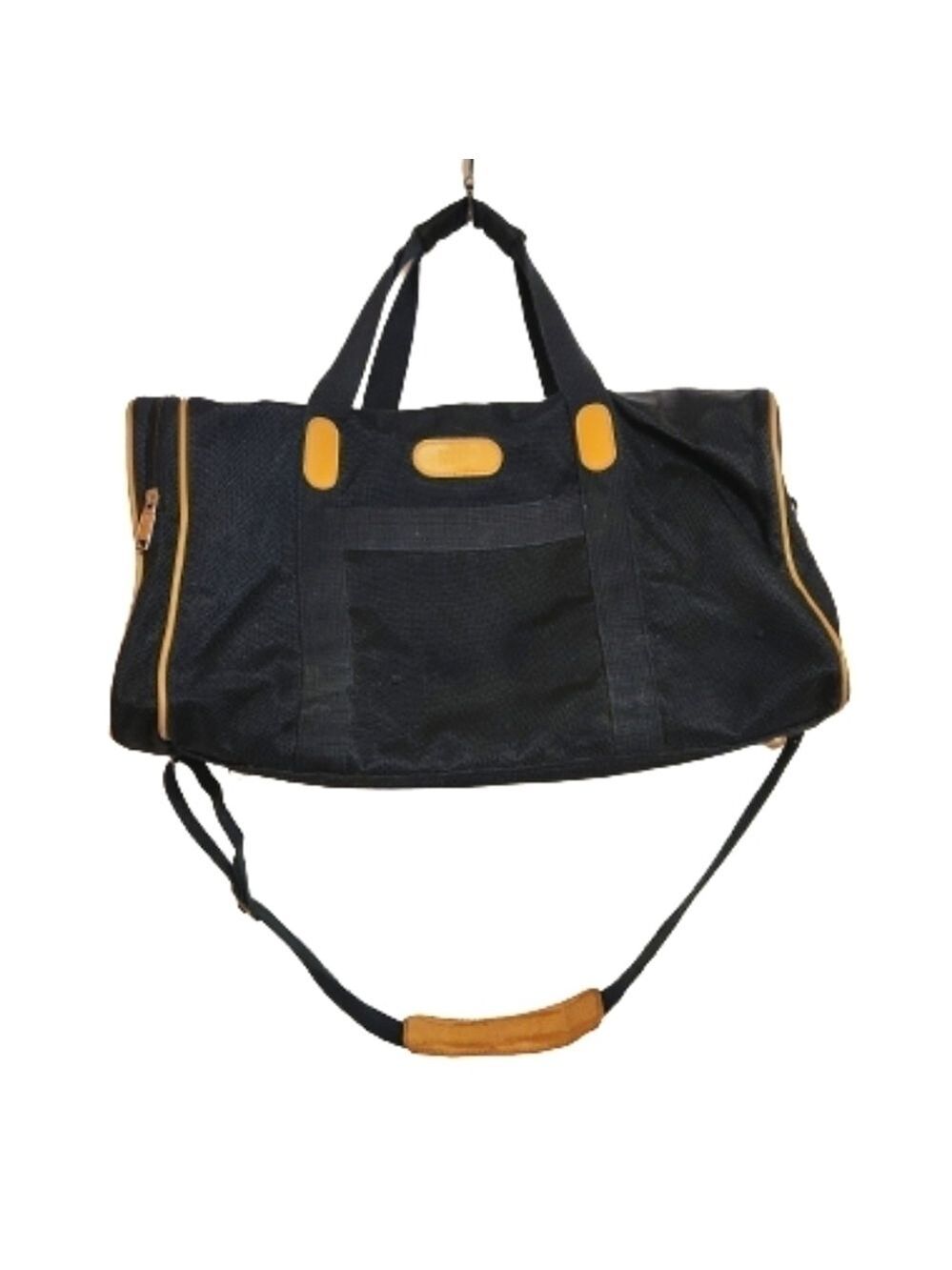London Fog Vintage Large Duffle Weekender Bag Navy and Tan